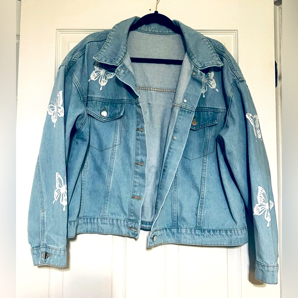 Butterfly Print Button Through Denim Jacket